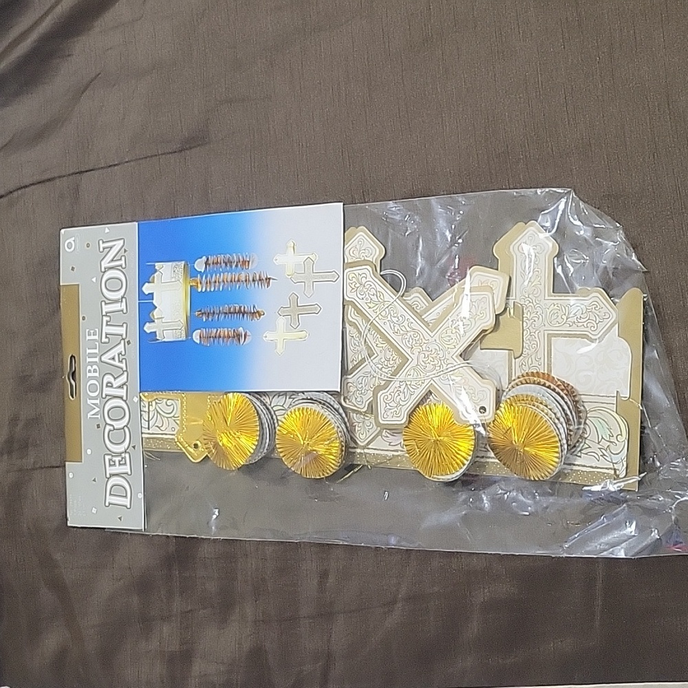 ✨2/$20✨️NEW- Religious Gold Cross Scroll Hanging Decoration Confirmation Baptism